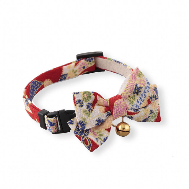 Necoichi Chirimen Kimono Bow Tie Cat Collar Red