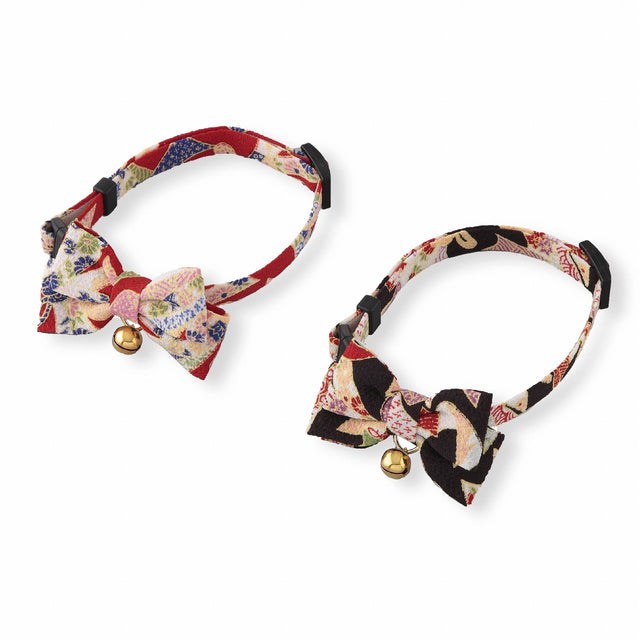 Necoichi Chirimen Kimono Bow Tie Cat Collar Red