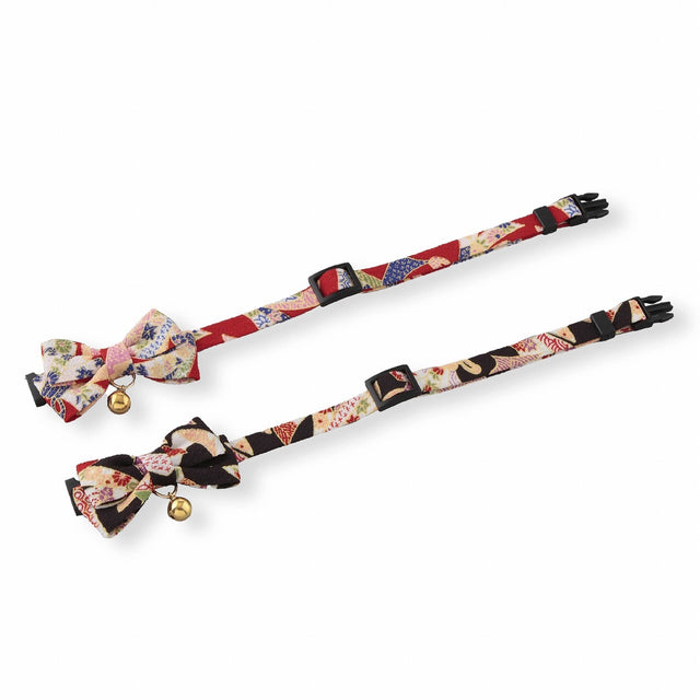 Necoichi Chirimen Kimono Bow Tie Cat Collar Red