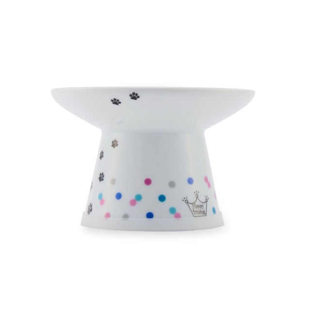 Necoichi Raised Cat Food Bowl Extra Wide (Colourful Dots)