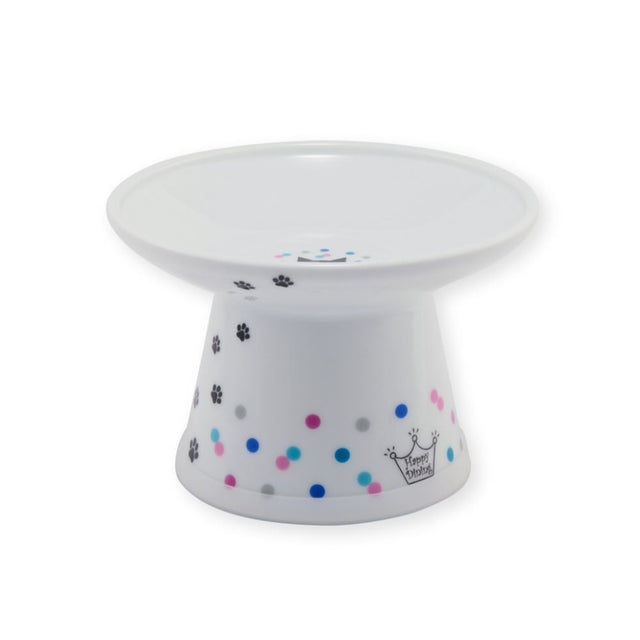 Necoichi Raised Cat Food Bowl Extra Wide (Colourful Dots)