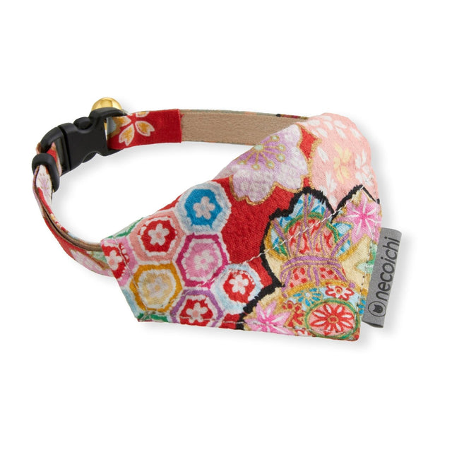 Necoichi Bandana Cat Collar With Air Tag Pocket (Blossoms Red)