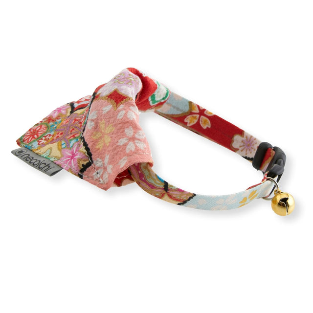 Necoichi Bandana Cat Collar With Air Tag Pocket (Blossoms Red)