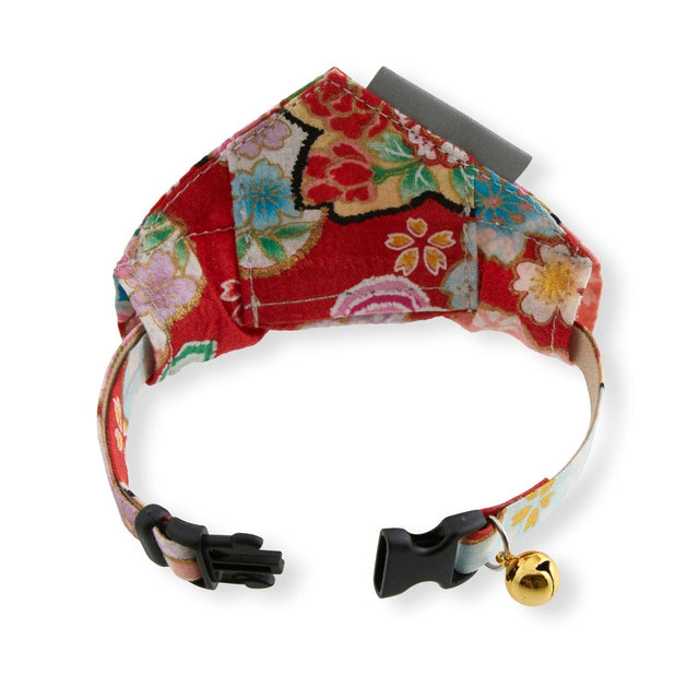 Necoichi Bandana Cat Collar With Air Tag Pocket (Blossoms Red)