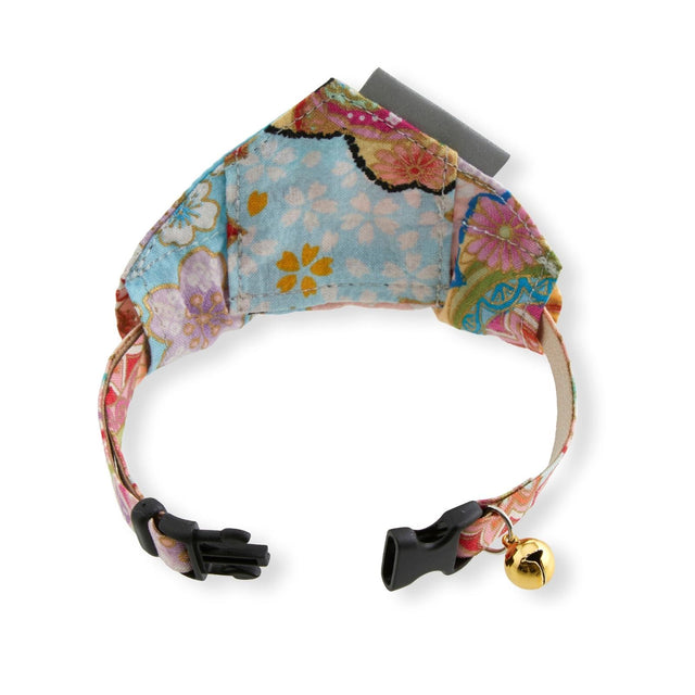 Necoichi Bandana Cat Collar With Air Tag Pocket (Blossoms Baby Blue)