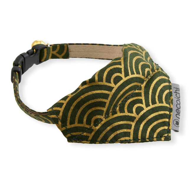 Necoichi Bandana Cat Collar With Air Tag Pocket (Gilded Wave Green)
