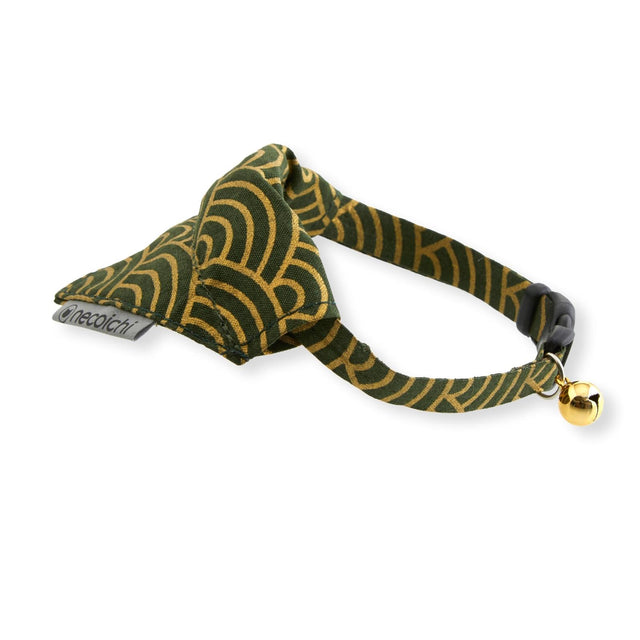 Necoichi Bandana Cat Collar With Air Tag Pocket (Gilded Wave Green)