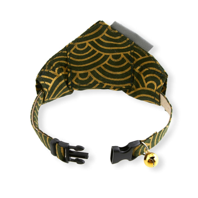 Necoichi Bandana Cat Collar With Air Tag Pocket (Gilded Wave Green)