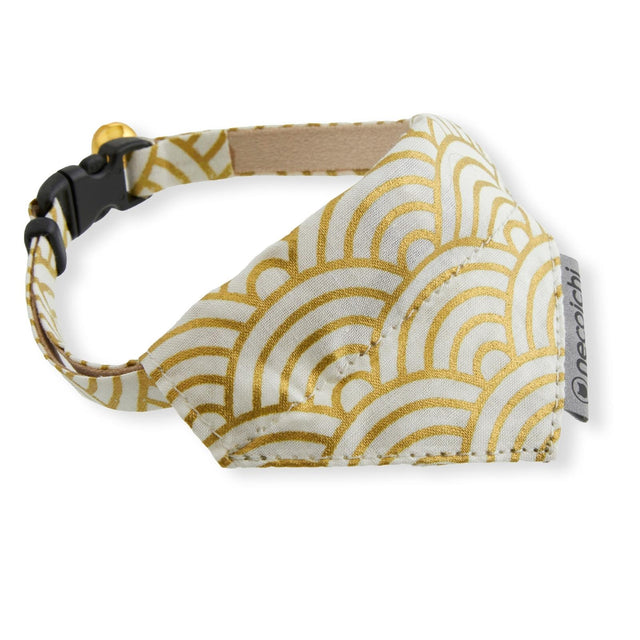 Necoichi Bandana Cat Collar With Air Tag Pocket (Gilded Wave White)