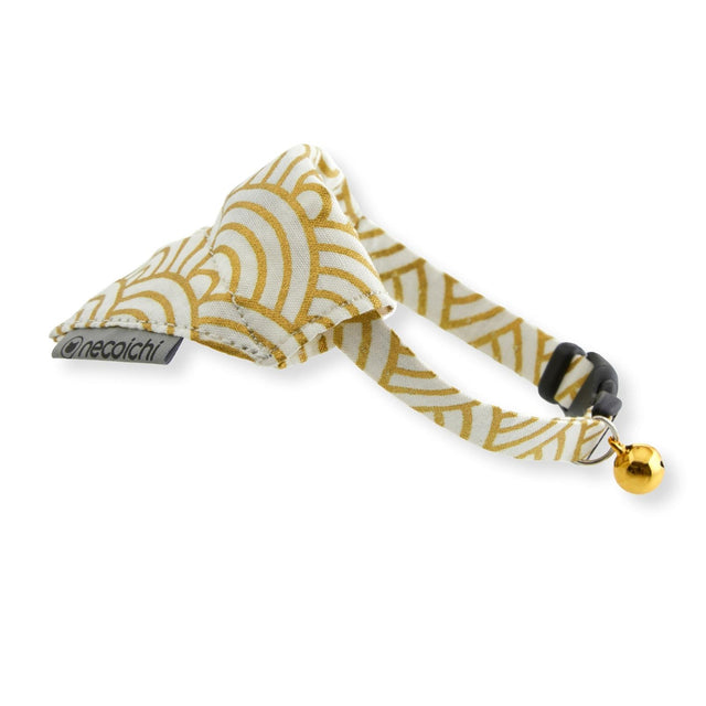Necoichi Bandana Cat Collar With Air Tag Pocket (Gilded Wave White)