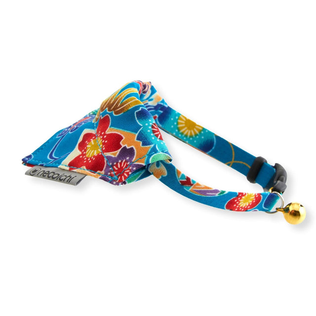 Necoichi Bandana Cat Collar With Air Tag Pocket (Yukata Blue)