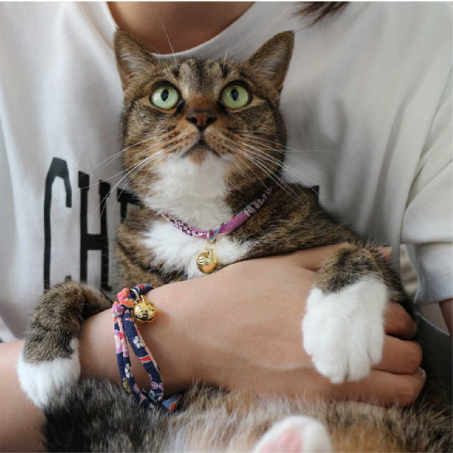 Necoichi Chirimen Hanabi Fireworks Cat Collar Navy