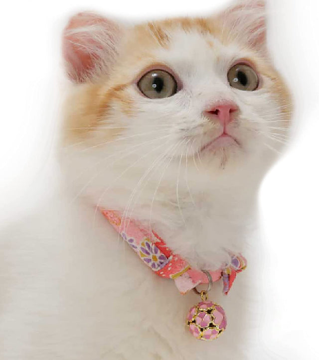 Necoichi Chirimen Cat Collar with Bell Pastel Pink