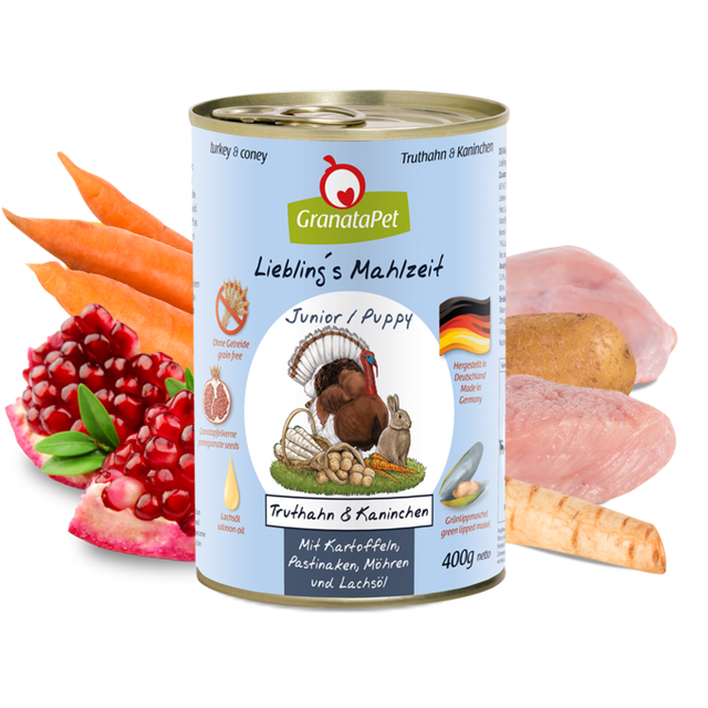 Granatapet Dog wet food Liebling's Mahlzeit turkey & coney Junior/Puppy