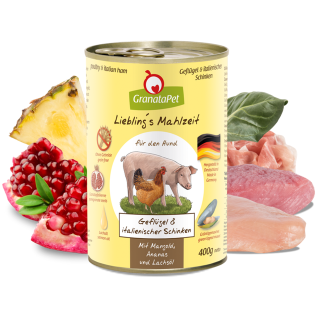 Granatapet Dog wet food Liebling's Mahlzeit poultry & Italian ham