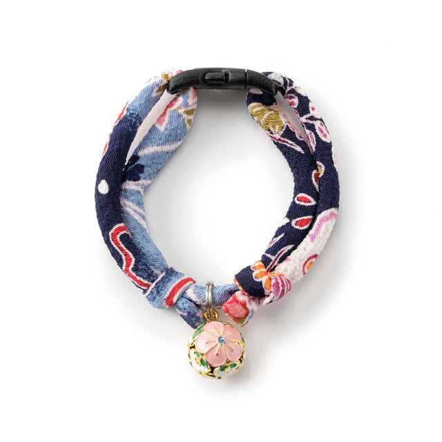Necoichi Chirimen Plum Blossom Cat Collar Blue