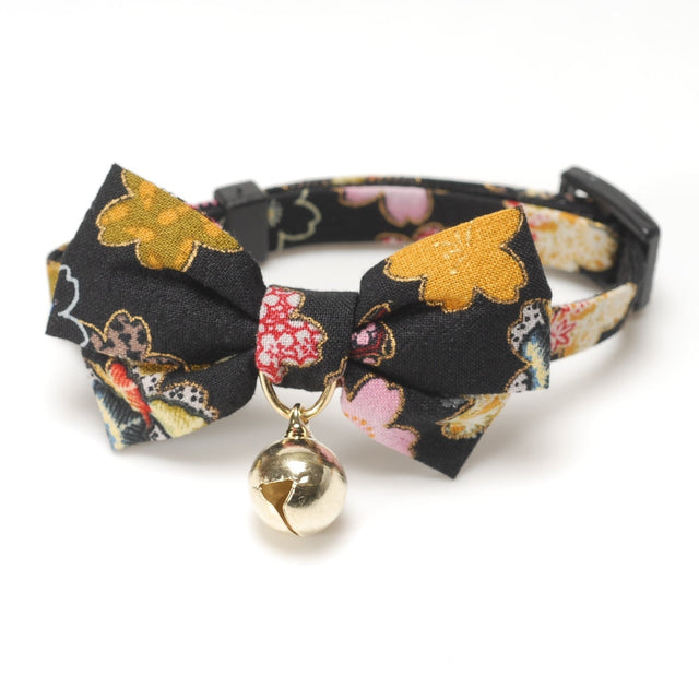 Necoichi Kimono Bow Tie Cat Collar Black