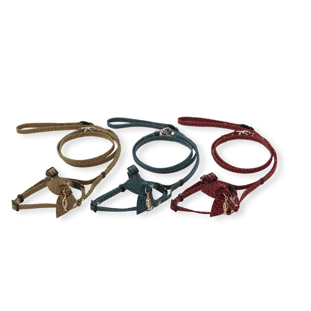 Necoichi ZEN Fish Charm Cat Harness & Leash Set Blue