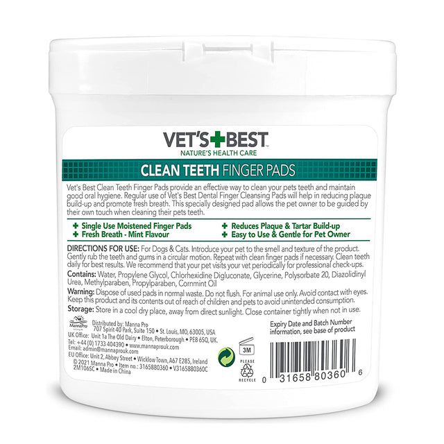 Vet's Best Clean Dental Care Finger Wipes for Dogs and Cats x 50 Wipes