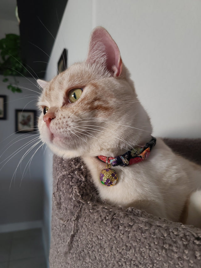 Necoichi Chirimen Temari Dynasty Cat Collar Purple