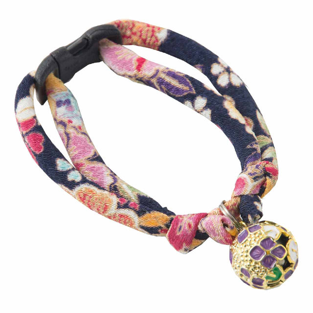 Necoichi Chirimen Temari Dynasty Cat Collar Purple