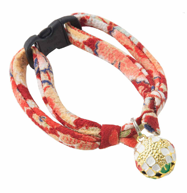Necoichi Chirimen Temari Dynasty Cat Collar Red