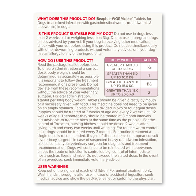 Beaphar WORMclear Worming Tablets for Dogs
