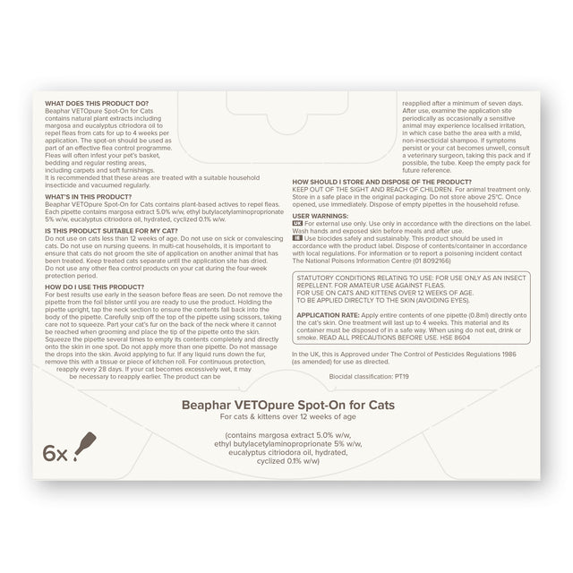 Beaphar VETOpure Plant-Based Protection Flea Spot-On for Cats