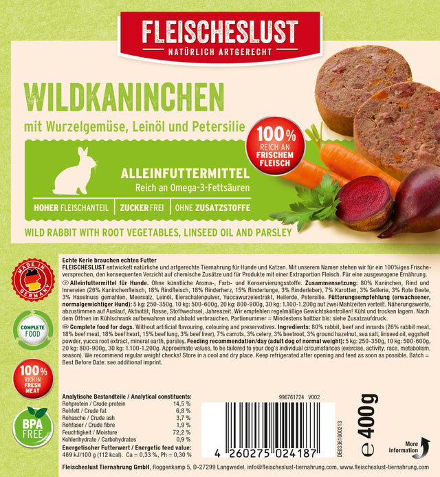 Fleischeslust Dog Wet Food Classic Wild Rabbit