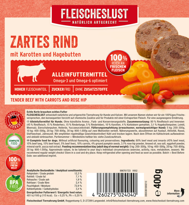 Fleischeslust Dog Wet Food Classic Tender Beef