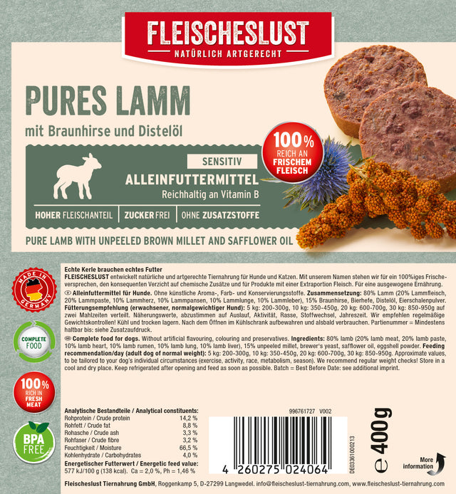 Fleischeslust Dog Wet Food Sensitive Pure Lamb