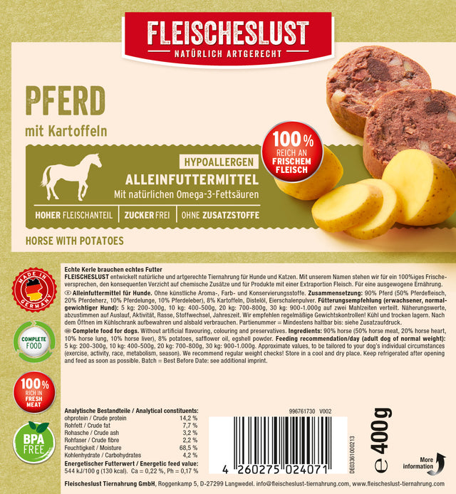 Fleischeslust Dog Wet Food Hypoallergenic Horse