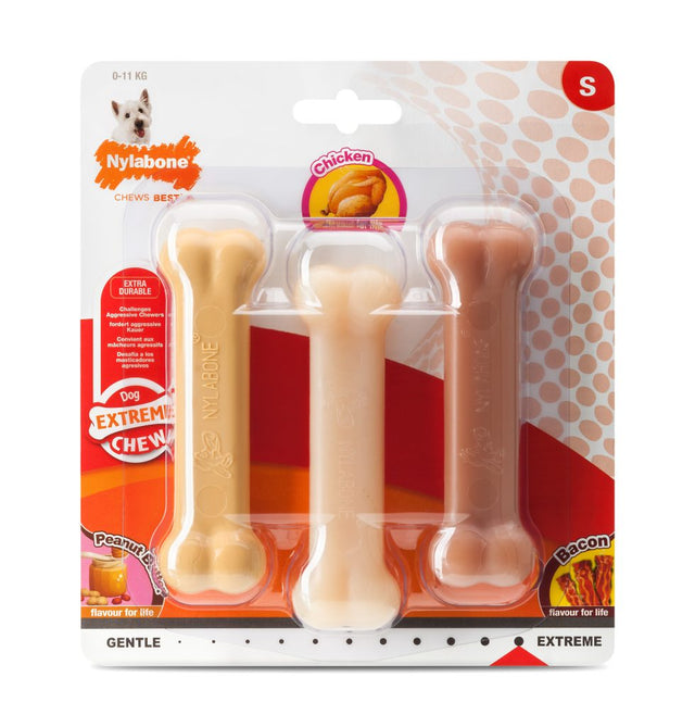 Nylabone Peanut Butter / Chicken / Bacon Extreme Bone Triple Pack