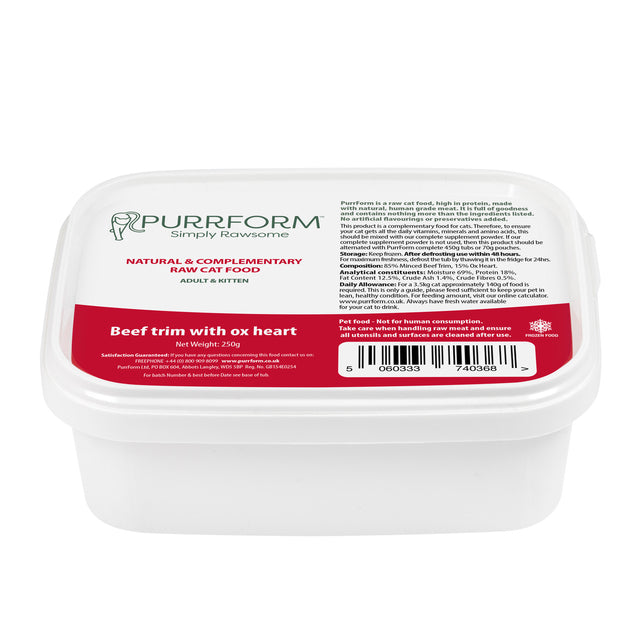 Purrform Beef Trim with Ox Heart 250g Tub