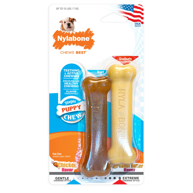 Nylabone Peanut Butter / Chicken Puppy Bone Twin Pack