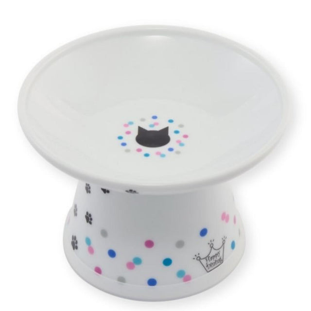 Necoichi Raised Cat Food Bowl Extra Wide (Colourful Dots)