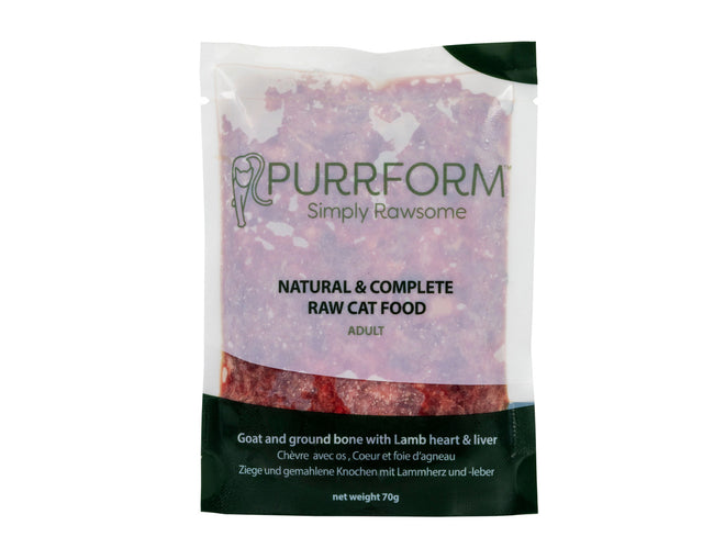 Purrform Minced Goat & Ground Bone with Lamb Heart & Liver 70g Pouch