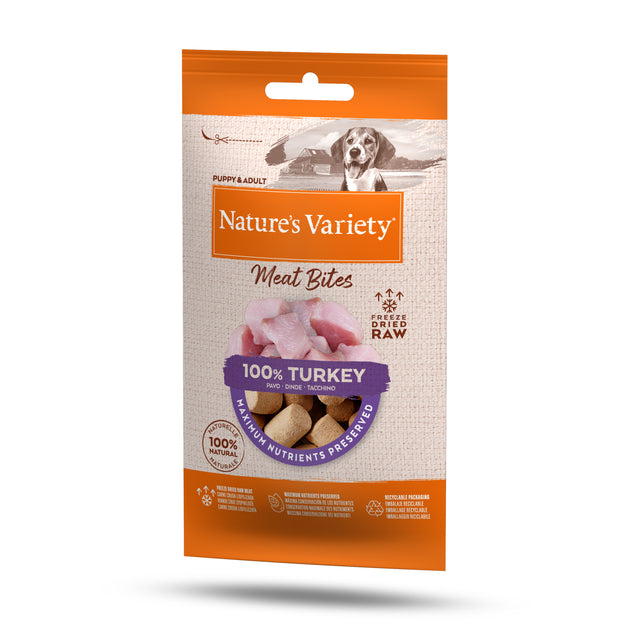 Nature's Variety Freeze Dried Meat Bites 100% Turkey for Adult Dogs