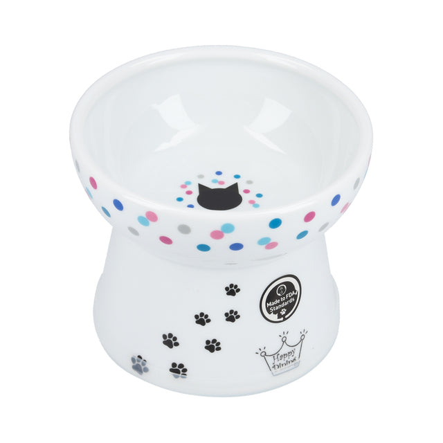 Necoichi Raised Cat Food Bowl (Colourful Dots)