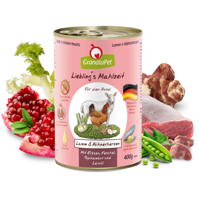 Granatapet Dog wet food Liebling's Mahlzeit lamb & chicken hearts