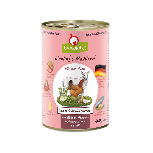 Granatapet Dog wet food Liebling's Mahlzeit lamb & chicken hearts