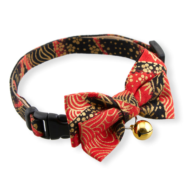 Necoichi Gilded Gold Bow Tie Cat Collar Red
