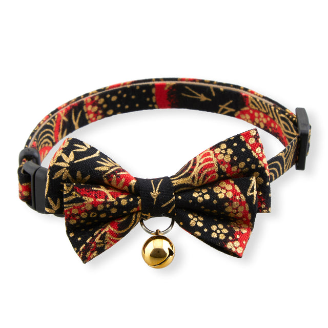 Necoichi Gilded Gold Bow Tie Cat Collar Black