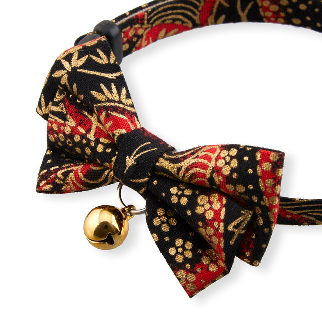 Necoichi Gilded Gold Bow Tie Cat Collar Black