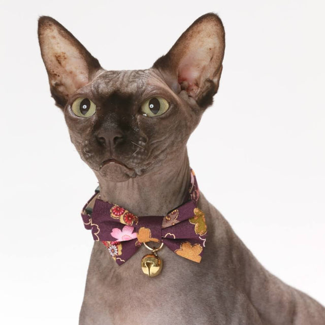 Necoichi Kimono Bow Tie Cat Collar Purple