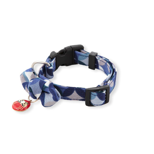 Necoichi Daruma Charm Bow Tie Dog Collar Blue