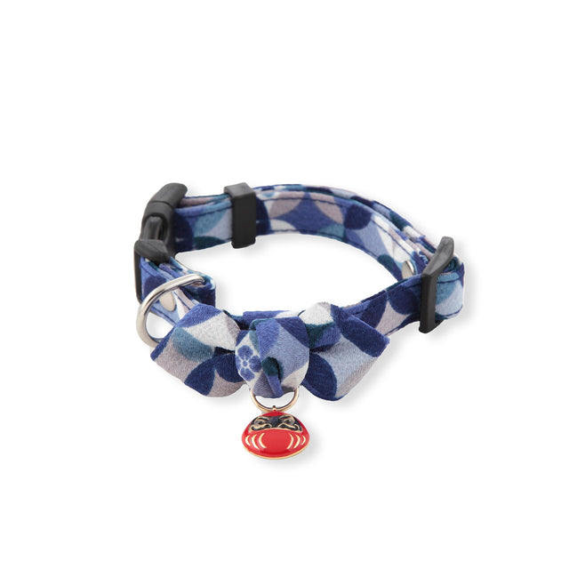 Necoichi Daruma Charm Bow Tie Dog Collar Blue