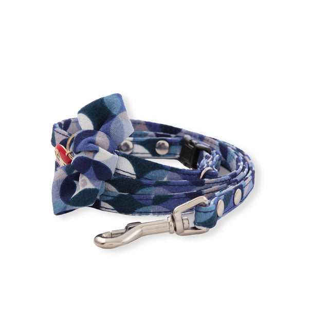 Necoichi Daruma Charm Bow Tie Dog Leash Blue