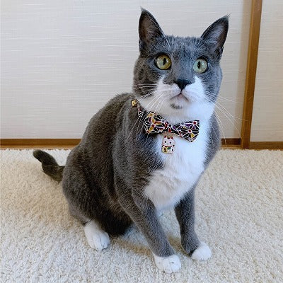 Necoichi Lucky Cat Charm Bow Tie Cat Collar Black