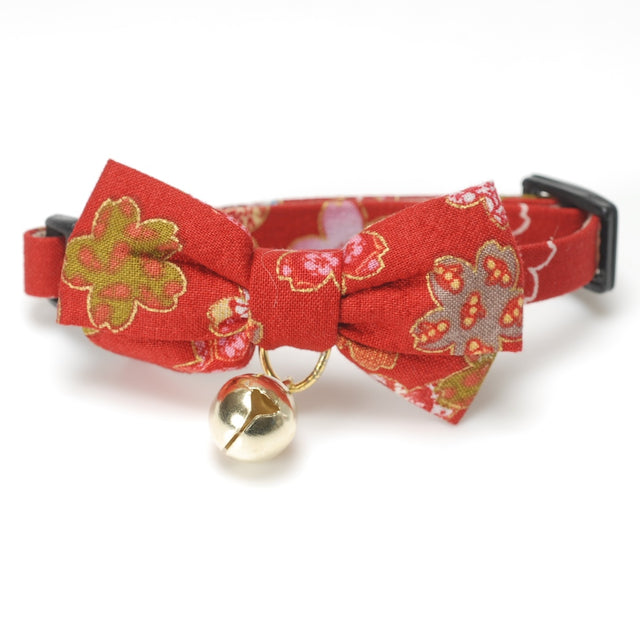 Necoichi Kimono Bow Tie Cat Collar Red